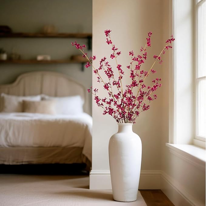 4Pcs Fake Flowers Blossom Branches Artificial Flowers for Indoor Decor, Faux Long Stem Realistic Indoor Plants for Vase Wedding Home Office Bedroom Party Table Centerpieces Decor