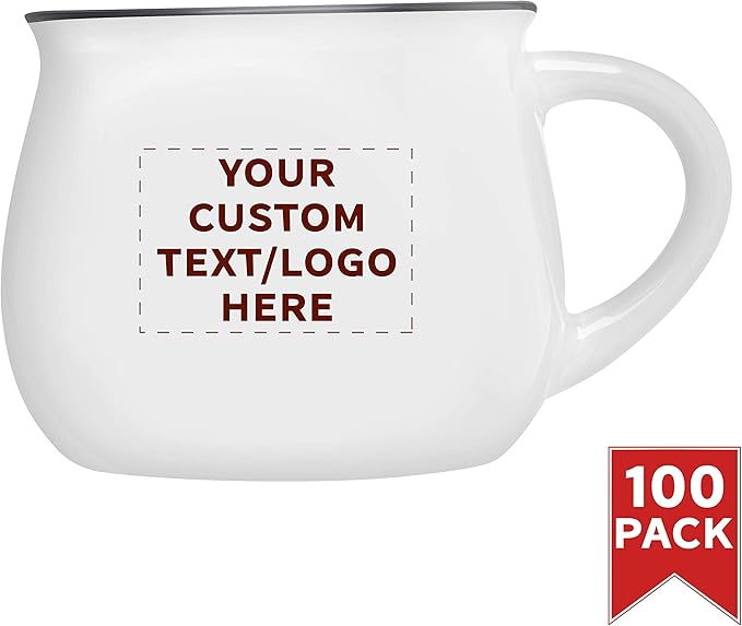Custom Glazed Campfire Coffee Mugs 12 oz. Set of 100, Personalized Bulk Pack - Perfect for Coffee, Tea, Espresso, Hot Cocoa, Other Beverages - White