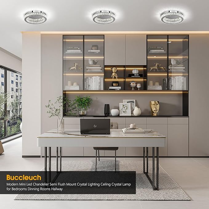 Buccleuch Modern Crystal Chandelier LED Flush Mount Pendant Lighting Mini Ceiling Light Fixture for Living Room Bedroom Hallway Staircase Bar Kitchen