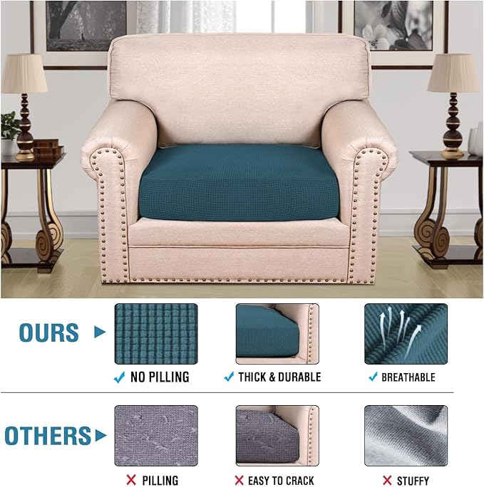 H.VERSAILTEX Super Stretch Individual Seat Cushion Covers Sofa Covers Couch Cushion Covers Slipcover Sets Thick Jacquard Textured Twill Fabric (1 Piece Chair Cushion Cover, Deep Teal)