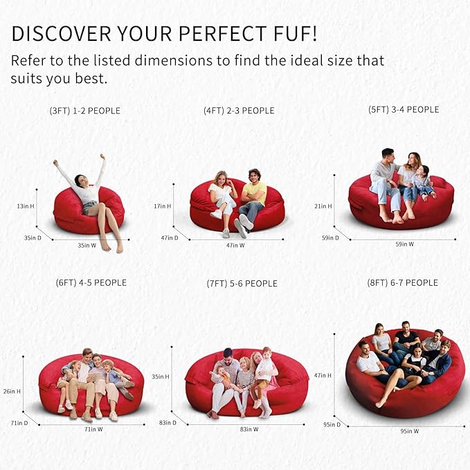 Bean Bag Chair for Adults 8FT,Soft Removable Cover for Teens/Girls Bedroom,Fluffy Giant Round Floor Beanbag Lounger Chairs (No Filler,Big Red)