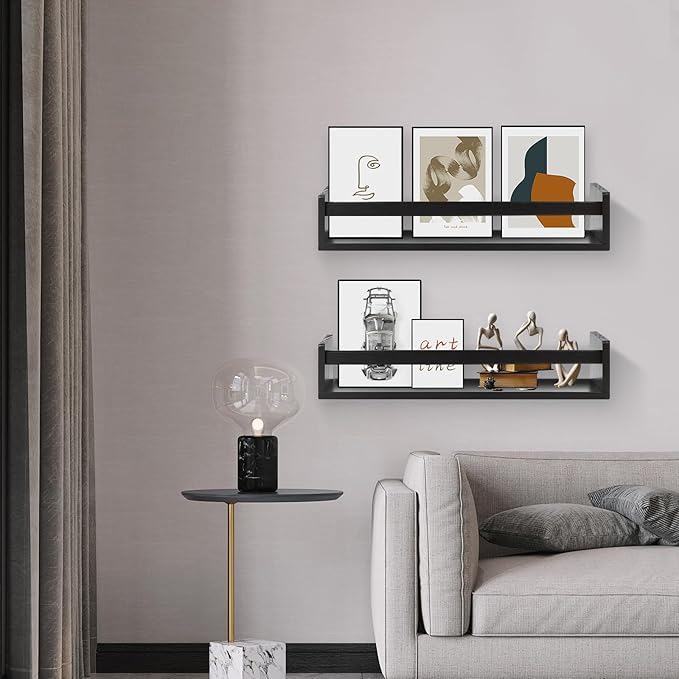 Gneric Floating Shelves for Wall, Black Nursery Book Shelves, 23.6 inch Kids Bookshelf, Wall Shelves for Living Room Bedroom Decor,Kitchen Spice Rack,Bathroom Storage Rack