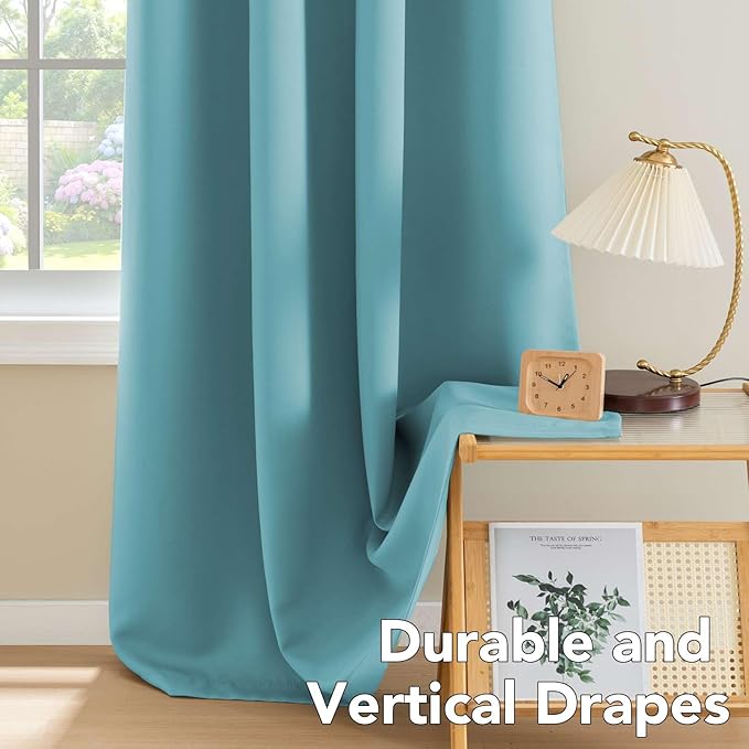 H.VERSAILTEX Thermal Insulated Blackout Drapes Soft and Smooth Microfiber Formaldehyde-Free Curtains for Nursery,Grommet Window Panels,52 by 84 - Inch - Aqua - Set of 2