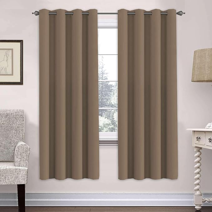 H.VERSAILTEX Ultra Soft Microfiber Thermal Insulated Antique Copper Grommet Blackout Curtains/Window Treatment Draperies 52 by 72 - Inch for Living Room/Bedroom, Set of 2 - Macchiato