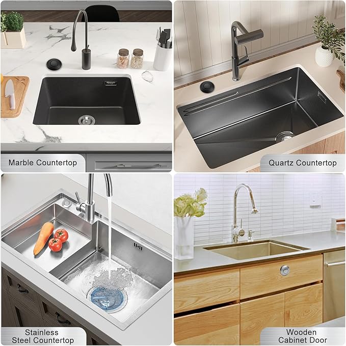 Garbage Disposal Air Switch Kit, Garbage Disposal Button, Sink Top Waste Disposer On/Off Switch, Matte Black (Stainless Steel Cover), UL Listed Air Switch Compatible with All Garbage Disposals