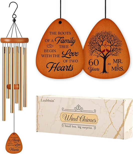 60th Wedding Anniversary Wind Chime, Happy 60th Anniversary Romantic Gifts for Couple, Parents, Wife, Husband, Friends, Diamond Wedding Anniversary's Keepsake Gifts Ideas