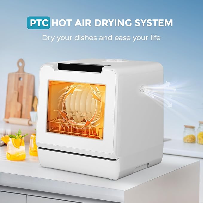 EUHOMY Portable Dishwasher Countertop Dishwashers, 8 Programs Mini Dishwasher, 5L Built-in Water Tank and Inlet hose, Self Clean, Baby Care, Air Dry Function, for Apartments & RVs, No Hookup Needed