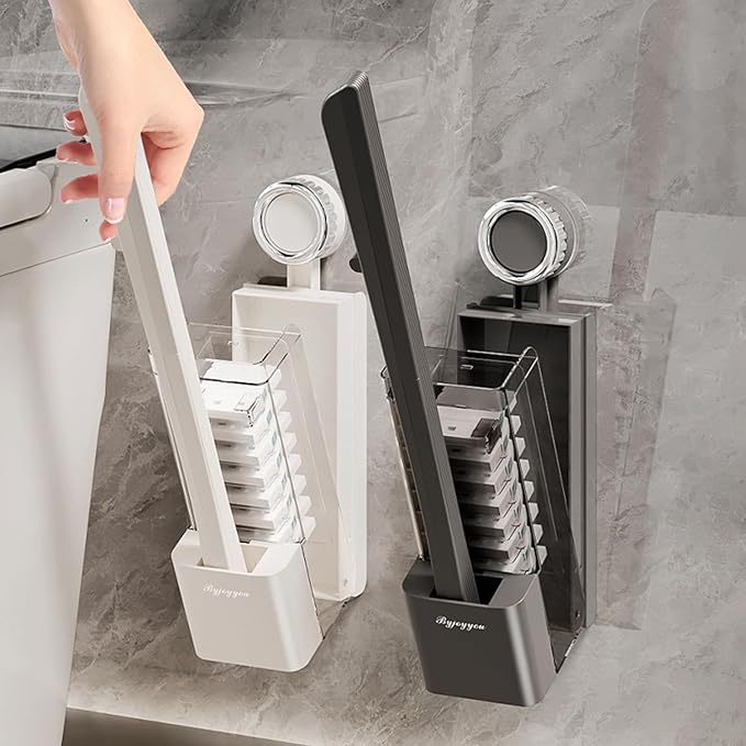 Disposable Toilet Brush with Replaceable Heads, Wall-Mounted Holder, Hygienic Bathroom Cleaning Tool (48 Box Refills)