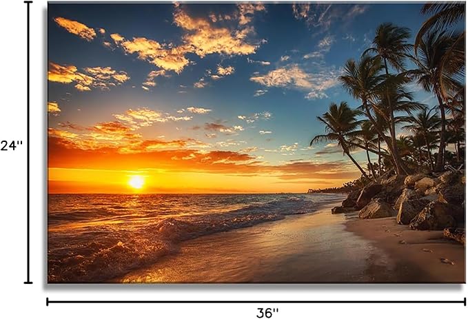 DZL Art S74769 Canvas Painting Print Paradise Tropical Island Beach with Palms Photograph Print Nature Pictures Wall Art Canvas Prints Painting for Living Room Bedroom Decor Office Wall Decor