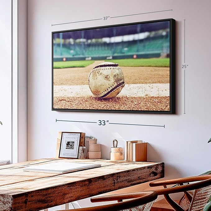 ElephantStock Baseball In Stadium Wall Art - Horizontal Framed Canvas - 1-Piece Living Room Wall Decor - Car Photography Canvas Print - Brown and Beige Decor for Wall - 37" X 25"