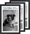 12x18 Poster Frame Set - 3 Pack, Textured Black Solid Wood with HD Tempered Glass, Wall Gallery Picture Photo Frame