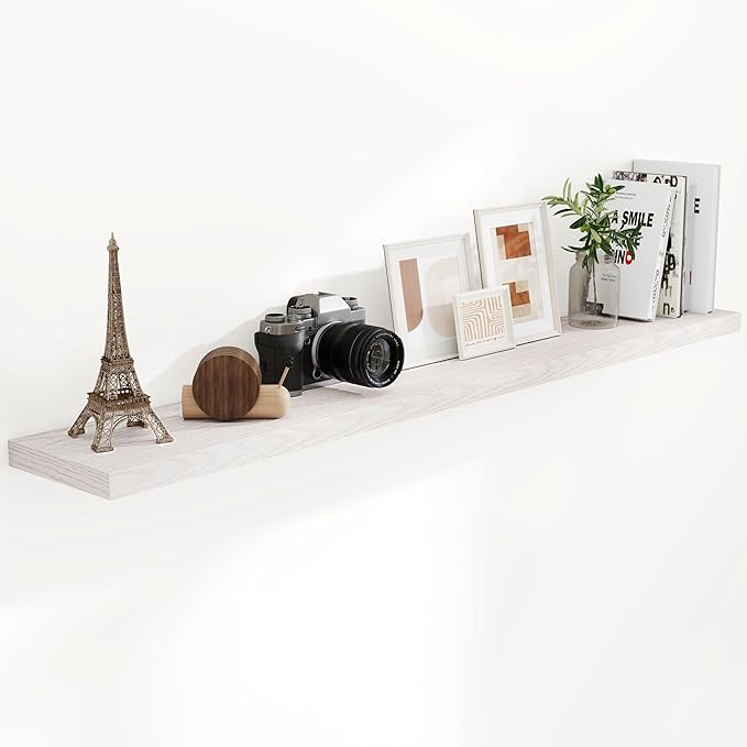 72 Inch Floating Shelves, 72 x 9 Rustic Wooden Fireplace Mantel, 9 Inch Floating Shelf for Wall, Farmhouse Wall Shelves for Home Storage & Display, Brich Color, Set of 1