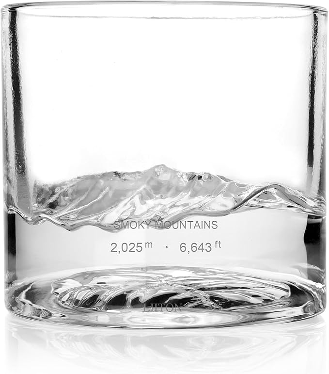 Smoky Mountain Heavy Crystal Whiskey Glasses Gift Set of 2, Thick Freezable Bourbon Glass 1lb Each, Premium Whiskey Gifts for Men, Frozen Crystal Chills Cocktails, 10 oz