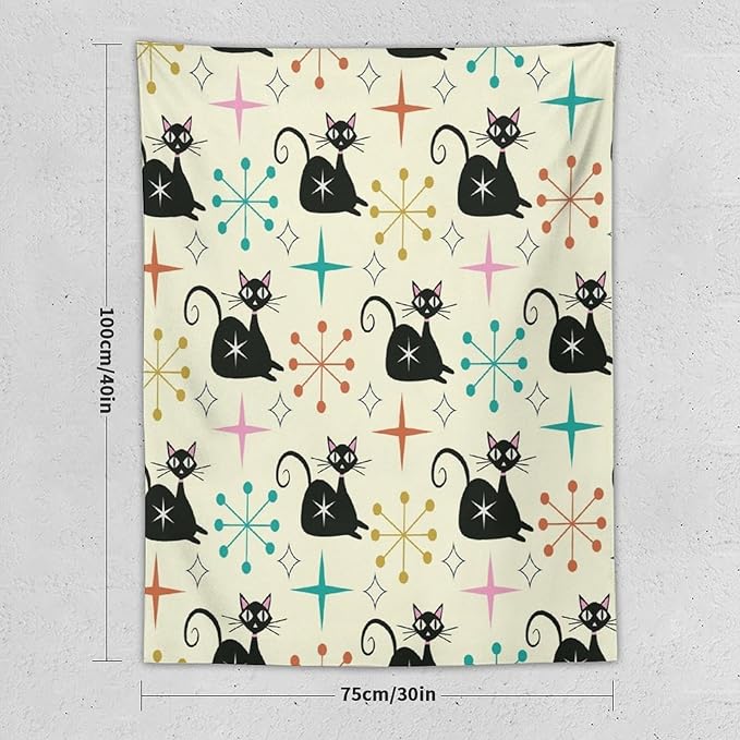 ICMOLYYENLO Abstract Cat Tapestry, Medieval Abstract Atomic Star Cat Vintage Home Wall Hanging Art Tapestry for Bedroom Living Room Dormitory 50x60 Inch