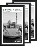 14x24 Poster Frame 3 Pack, Textured Black Solid Wood Gallery Picture Frame - Wall Hanging