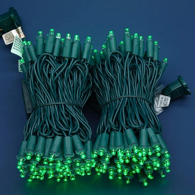 200 Count Green Wide Angle LED Christmas Lights, 66 ft Green Wire UL Certified Commercial Grade 5mm Holiday String Light Set (Green)