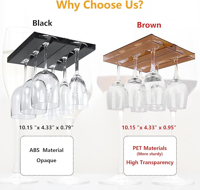 2 Pcs Wine Glass Holder,Stemware Rack Punch-free Hanging Under Cabinet for Bar,Kitchen and Restaurant (Brown)
