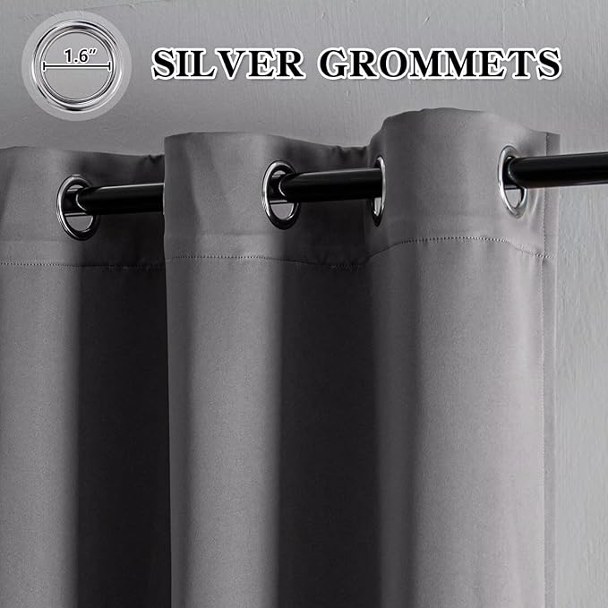 Blackout Curtains 72 Inch Length for Bedroom, Thermal Insulated Blackout Curtains 2 Panels Set, Solid Grommet Privacy Room Darkening Drapes for Living Room Windows(W52 x L72, Light Grey)