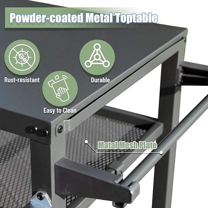 Domi 3-Shelf Outdoor Grill Table, Grill Cart Outdoor with Wheels, Pizza Oven and Food Prep Table, Blackstone with Propane Tank Hook, BBQ Stand for Blackstone Griddle for Outside BBQ