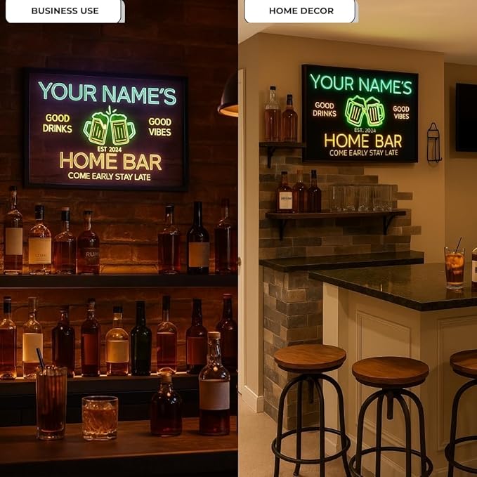 Custom Bar Neon Sign Beer Home Bar Lights Man Cave Acrylic Table LED Personalized Name Tavern Lighted Signs for Men Restaurant Coffee Workshop Garage Poker Signs Gifts