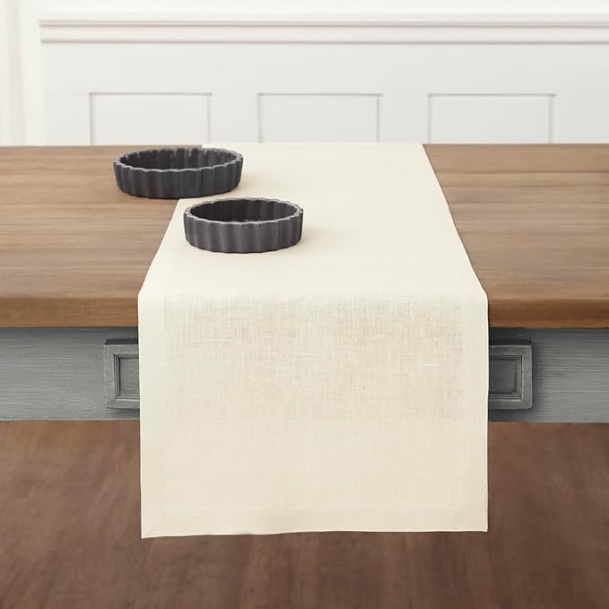 Solino Home Linen Ivory Table Runner 132 Inches Long - 100% Pure Linen Extra Long Table Runner 14 x 132 Inch for Fall, Autumn, Thanksgiving - Fete