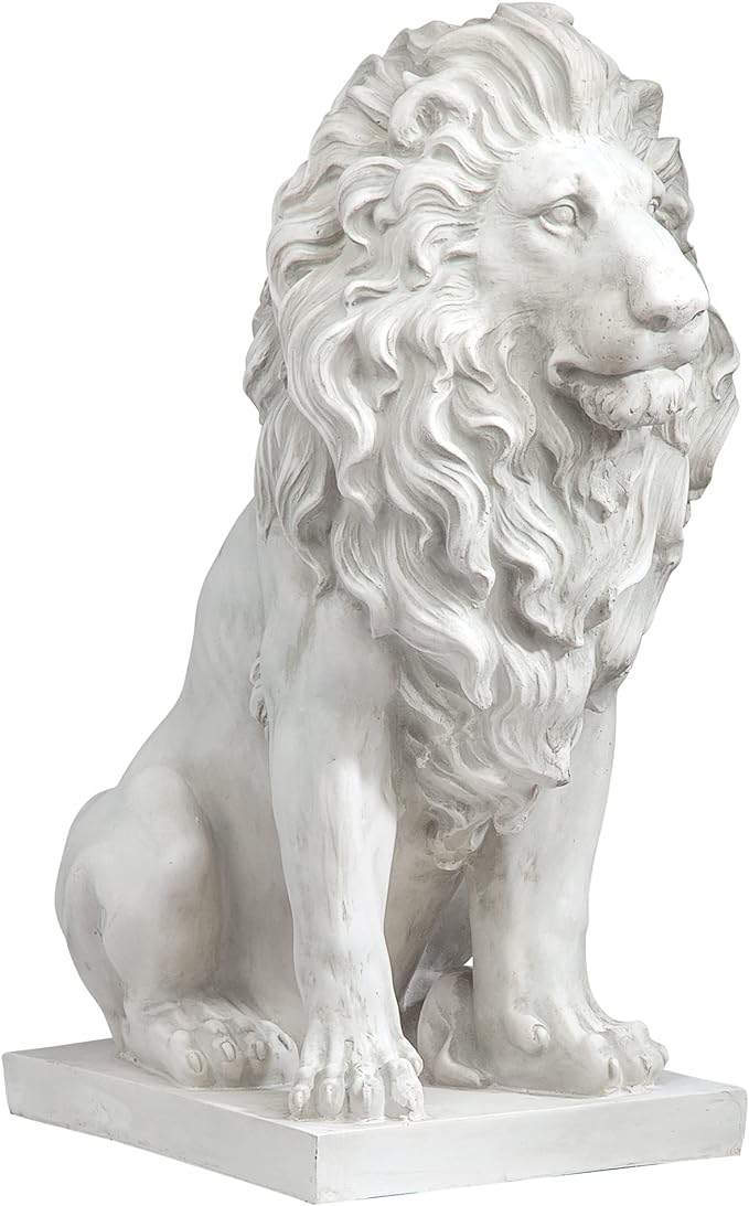 Design Toscano Lion of Florence Sentinel Indoor/Outdoor Animal Statue, 28 Inch Tall, Cast Stone Resin, Antique Stone Finish
