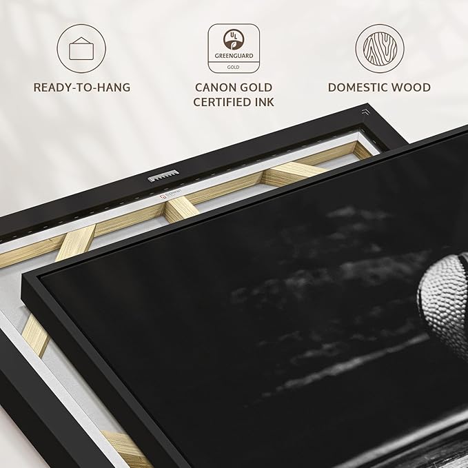 ElephantStock Basketball Wall Art - Horizontal Framed Canvas - 1-Piece Hallway Wall Decor - Photography sports Canvas Print - Black and Gray Decor for Wall - 37" X 25"