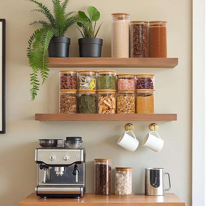 ComSaf 1.7 Qt Glass Storage Containers with Lids, Glass Jars with Lids, Clear Food Storage Jar, Round Canister Set of 3, Pantry Organizers for Pasta Flour Cookie Rice Tea Coffee Bean