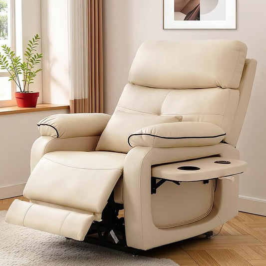 Dual Motor Power Lift Recliner Chair for Adult & Elderly, Infinite Position Lay Flat Lift Chair with Heat & Massage, Cup Holder, Lumbar Pillow, Wireless Charger, USB Ports, Leather (Beige)