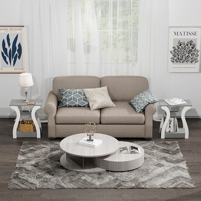 End Tables Living Room, Grey End Table with Charging Station, Grey Side Table, Nightstand for Bedroom, 3 Tier End Table with Storage Shelf for Living Room