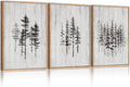 HPINUB Woodcut Style Pine Tree Framed Canvas Wall Art Set, Minimalist Modern Black and White Forest Wall Decor, Rustic Minimalist Canvas Painting for Living Room,Bedroom,Office Decor-16 x24 x3