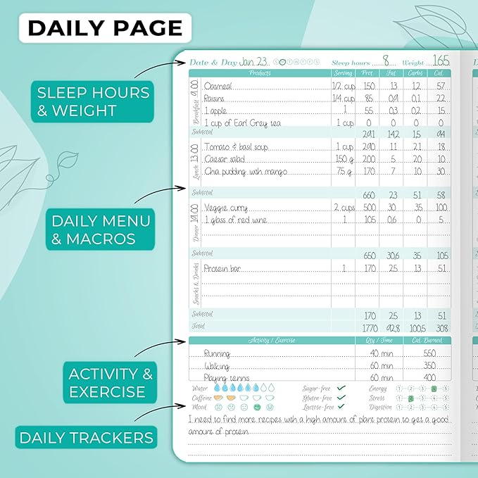 GoGirl Food Journal & Wellness Planner –– Diet & Fitness Diary – Nutrition Journal with Meal, Exercise & Weigh Loss Tracker, A5 (Turquoise)