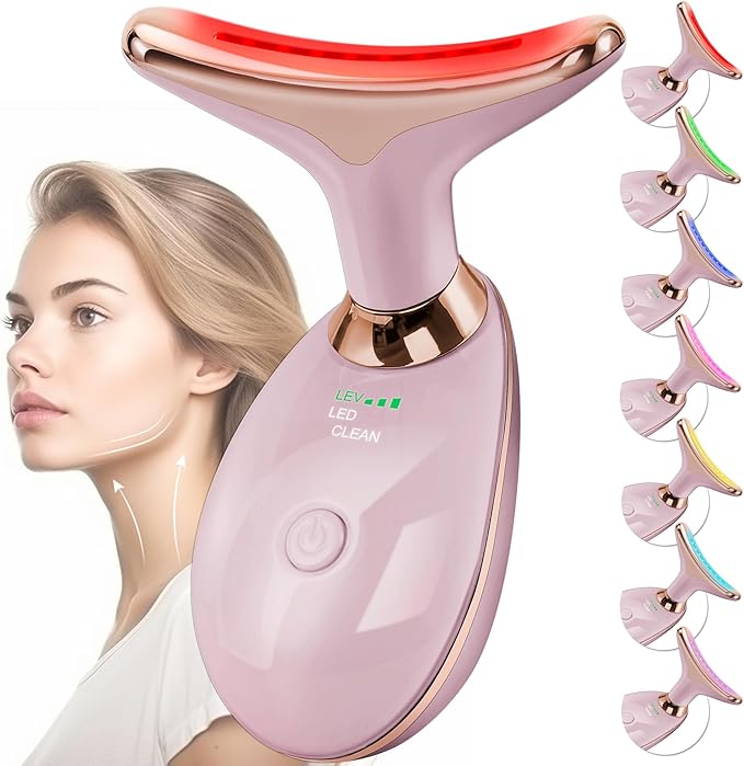 Facial Massager Red-Light-Therapy-for-Face and Neck, Face 𝖲 culpting Wand with 7 Color - Birthday, Christmas, Mothers Day, Valentines Day Gifts for Her Women Mom Best Friend Wife Teacher (Rose Gold)