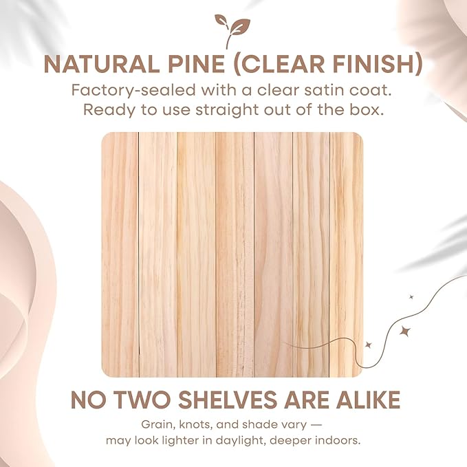 Homeforia 12 inch Natural Floating Shelf, High End Solid Real Wood 12inch Small Floating Shelves for Wall Mounted, Natural Wooden Floating Shelves, Heavy Duty Bracket, 12 X 6.5 X 1.75 in, Set of 2