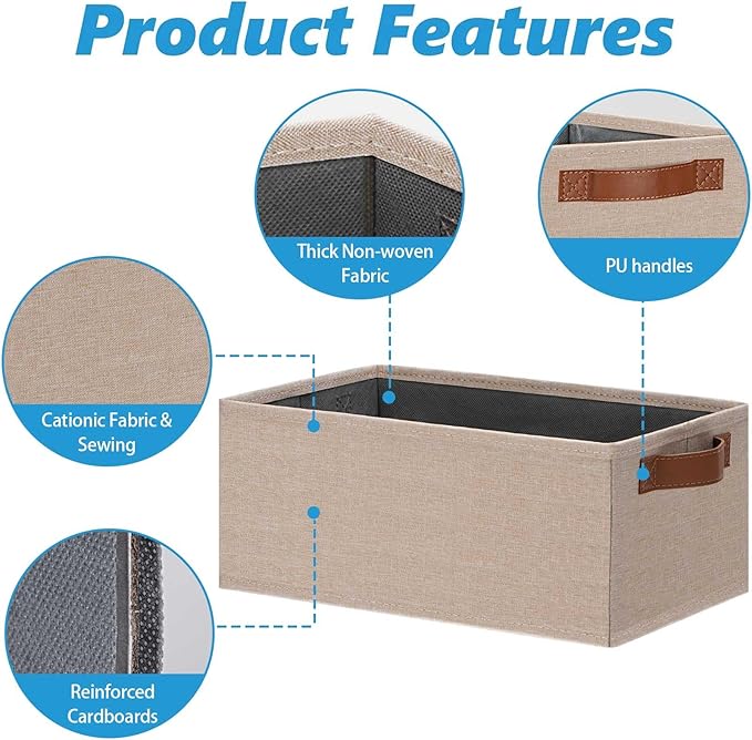 GhvyenntteS Small Fabric Storage Bins 12 Pack, 11.8" x 7.87" x 5.11" Storage Basket with Leather Handles, Closet Storage Bins for Shelves, Storage Baskets for Shelves, DVD Storage (Beige Yellow)