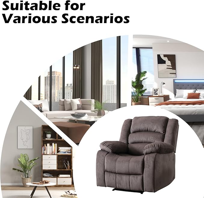 EBELLO Classic Power Recliner Chair, Oversized Electric Reclining Chair with Overstuffed Cushion and Back, Soft Fabric Adults Single Recliner Sofa for Living Room, Brown