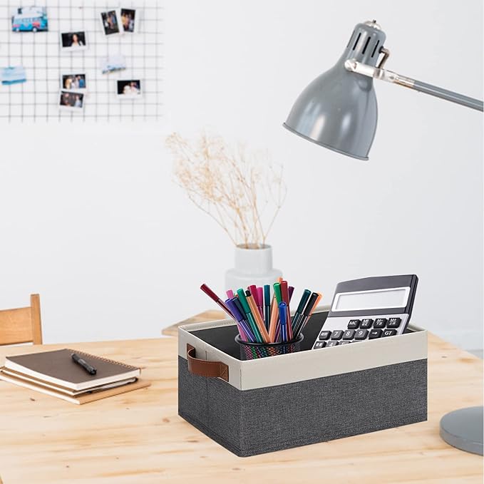 GhvyenntteS Small Fabric Storage Bins with Handles 6 Pack, 11.8" x 7.87" x 5.11" Storage Baskets for Shelves, Baskets for Organizing Clothes Underwear Socks Hats DVDs (Grey/White)