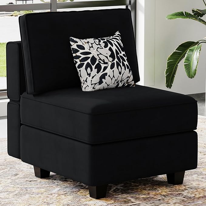 Belffin Modular Sofa Middle Module with Storage Accent Armless Chair for Modular Sectional Sofa Couch Velvet Black