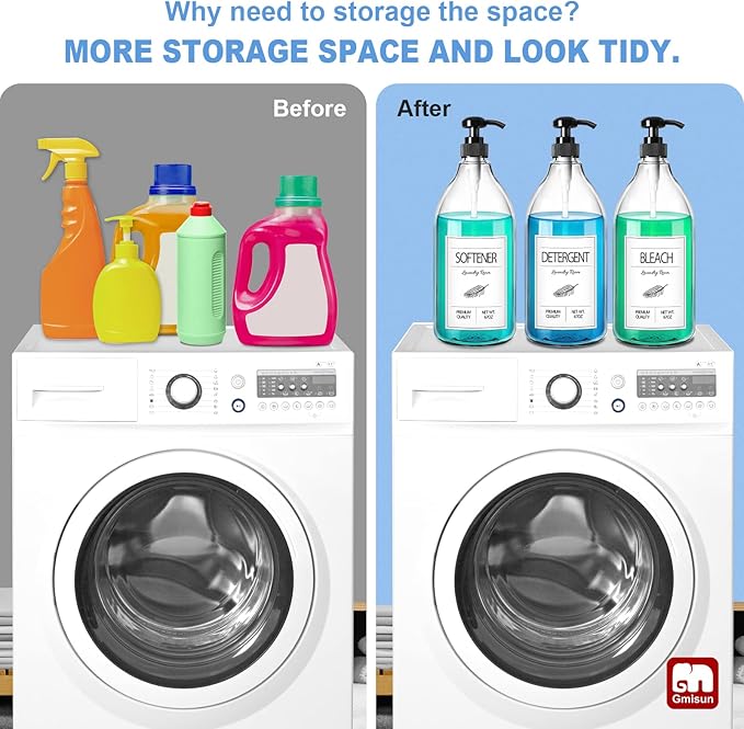 GMISUN Laundry Detergent Soap Dispenser, Liquid Laundry Detergent Dispenser, Container for Farmhouse Laundry Room Decor, Organizer for Liquid DetergentSoftenerBleach Storage Bottle(67 Oz Set of 3)