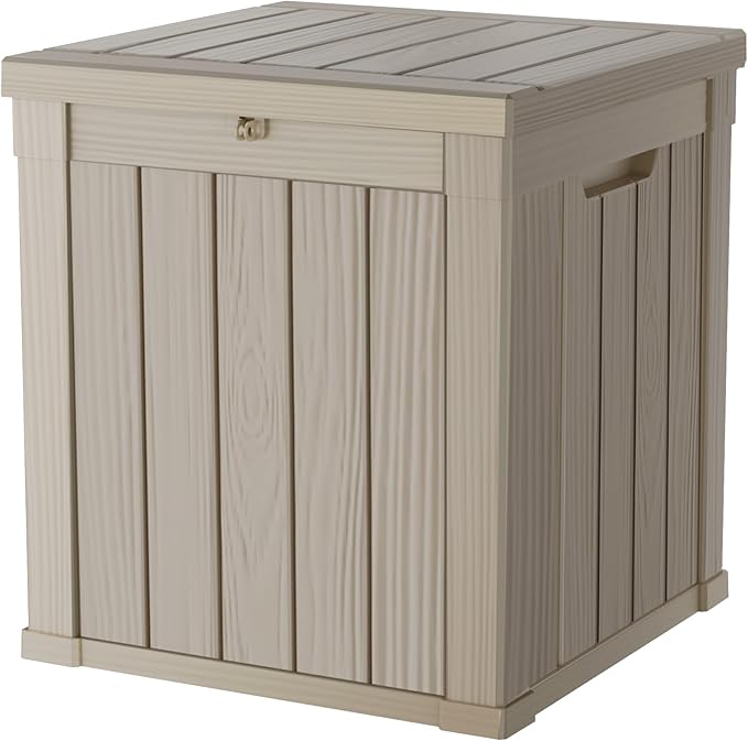 50 Gallon Double-Wall Resin Deck Box - Lockable Waterproof Outdoor Storage Box, 515lbs Capacity & Doubles as Seating for Patio Furniture - Garden Tools, Pool Accessories (Brown)