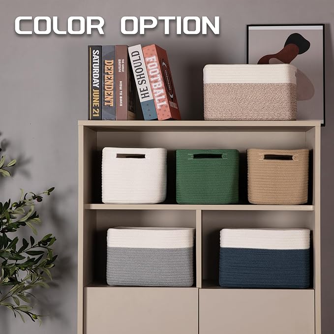 4 Pack Storage Baskets for Organizing, Woven Baskets for Shelves - Perfect for Toys, Books, Towels, and Clothes, Durable Gift Basket Bins Toy Storage, 12.7''L x9''W x7.8''H, Blue and White