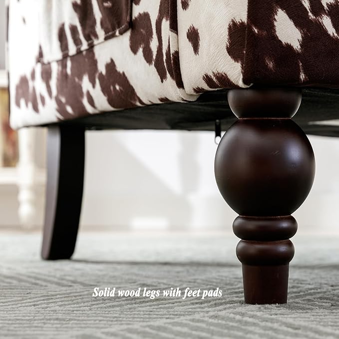 DUOMAY Tufted Accent Chair, Modern Upholstered Wingback Side Arm Chair for Living Room Bedroom with Wood Legs, Comfy Reading Guest Chair for Office, Milk Cow/Brown