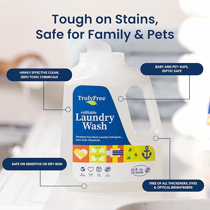 Laundry Wash Detergent for Sensitive Skin | Gentle & Safe for Baby Clothes | Plant-Based, Natural Ingredients | Unscented | Refill Only (200 Loads)