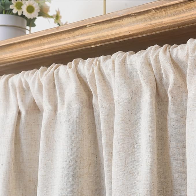 Sutuo Home Boho Sheer Curtain Valance Cotton Linen with Bohemian Handmade Tassels, Short French Farmhouse Window Treatment for Kitchen Cafe, Rod Pocket, 1 Panel 59" W x 18" L, Natural