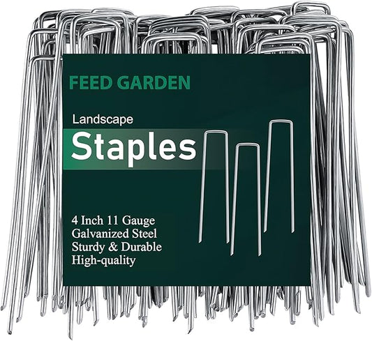 FEED GARDEN 4 Inch 50 Pack Galvanized Landscape Staples 11 Gauge Anti-Rust Garden Stakes Landscaping Fabric SOD Pins Yard Stakes for Weed Barrier Fabric