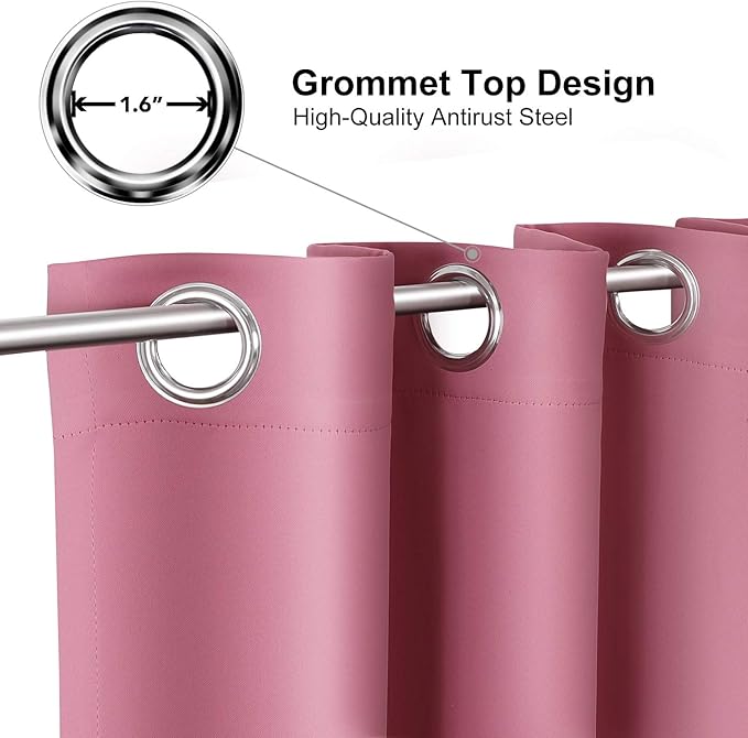 ChrisDowa Blackout Curtains 78 inches Long for Bedroom - 2 Panels Set Grommet Thermal Insulated Room Darkening Curtains for Living Room (Pink, 42 x 78 Inch)