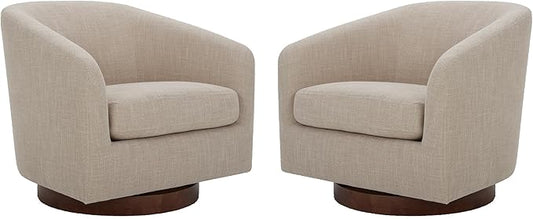 CHITA Swivel Accent Chair, FSC Certified Upholstered Fabric Barrel Chair for Living Room Set of 2, Fully Assembled, Flax Beige