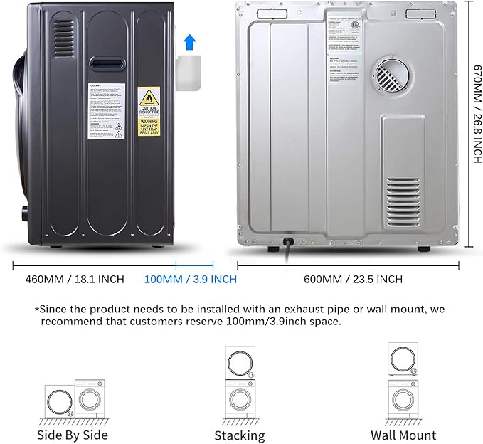 CTT 3.5 cu.ft Portable Dryer for Apartments,1500W Compact Dryer with 4 Drying Modes,120V Electric Dryers for Laundry, Apartments, RVs, Dorms, Black