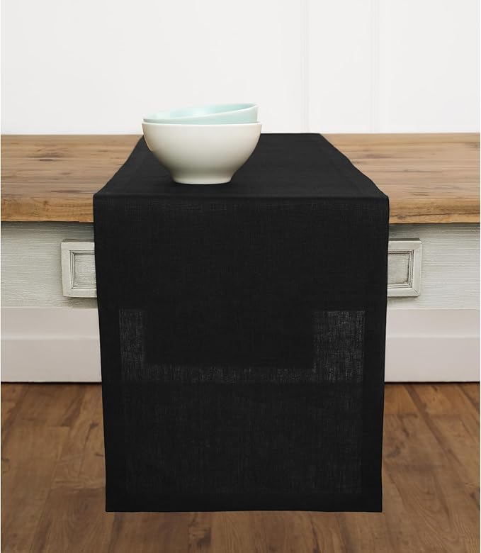 Solino Home Linen Black Table Runner 60 Inches - 100% Pure Linen Short Table Runner 14 x 60 Inch Ideal for Dresser and Coffee Tables - Fall, Autumn, Halloween, Thanksgiving - Fete