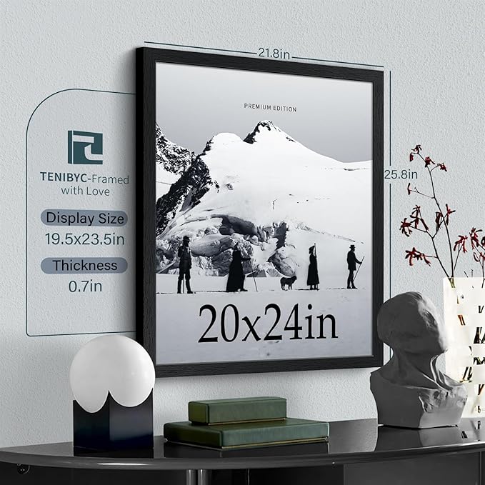 20x24 Picture Frame Set of 3, Textured Black Solid Wood Poster Frame, Wall Gallery Frame